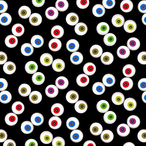 Creepy & Kook-Glow Eyeballs Black Mark Hordyszynski Blank Quilting Fabric Cotton Fabric