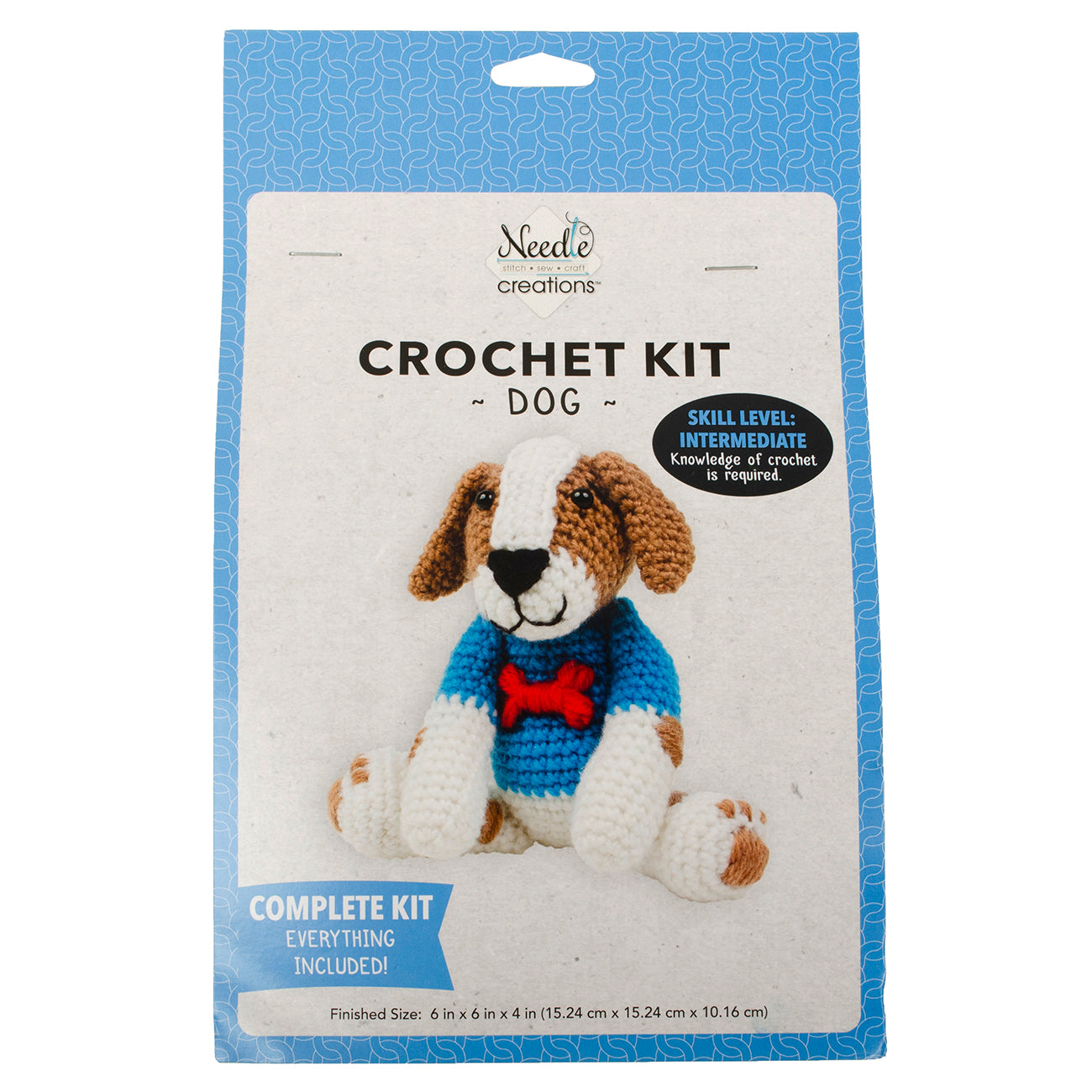 Crochet Kit Dog with Sweater 7" x 7.5" x 4" Needle Creations