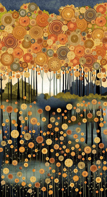 Crow-mazing Border Trees Ochre Rust Brown Jan Mott Henry Glass Cotton Fabric HG-3445-38