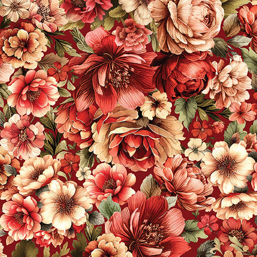 Cupid's Arrow Romantic Florals Red Velvet Nicole Decamp Benartex Cotton Fabric BE-15106-10