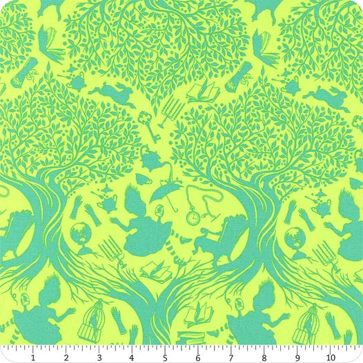 Curiouser and Curiouser Down the Rabbit Hole Bewilder Green Tula Pink Free Spirit Cotton Fabric