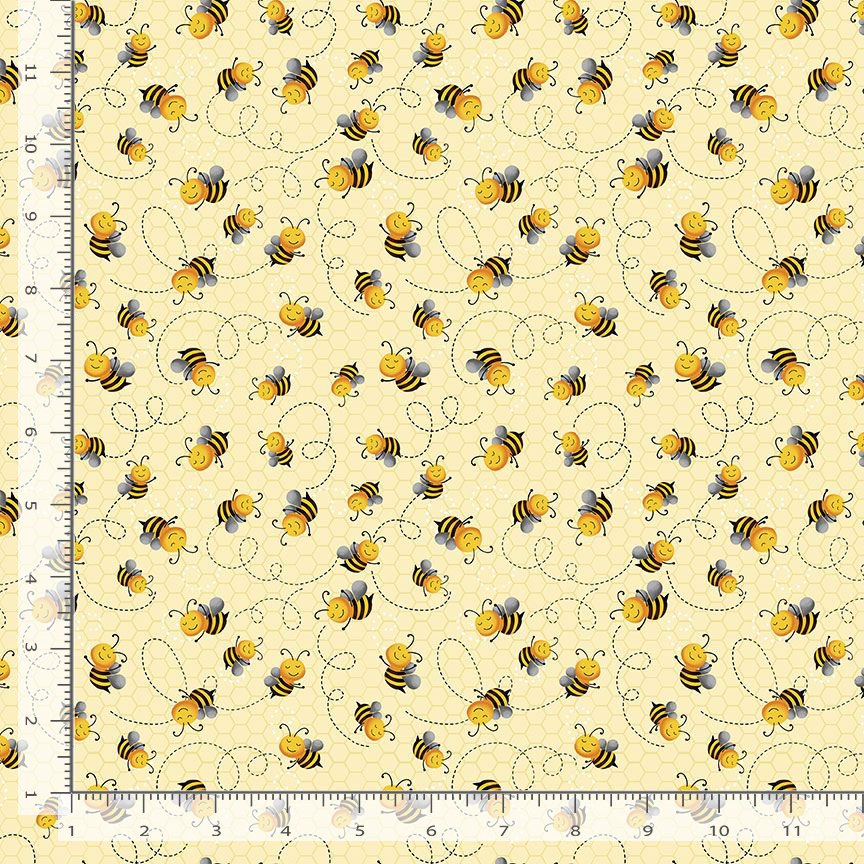 Cute Flying Bee Yellow Home is where my honey is Gail Cadden Timeless Treasures Cotton Fabric