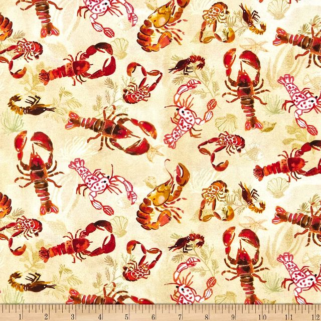 Lobsters Allover Cream Dear Stella Cotton Fabric