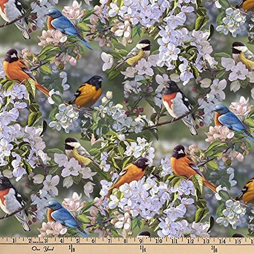 Birds the Orchard Allover David Textiles Cotton Fabric