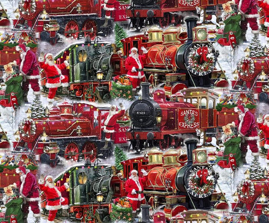 On Board Santa's Express Allover David Textiles Cotton Fabric