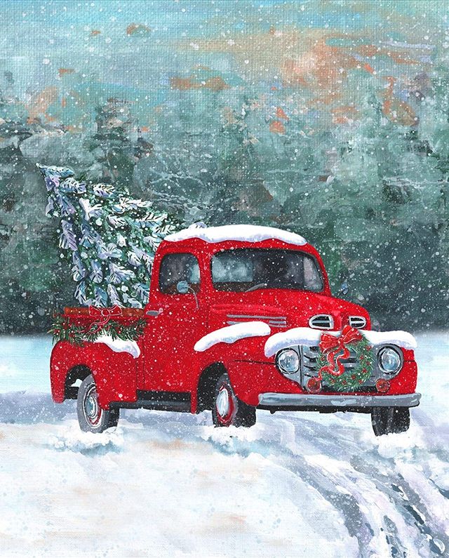 Country Christmas Panel Red Pickup Truck Panel 36" David Textiles Cotton Fabric