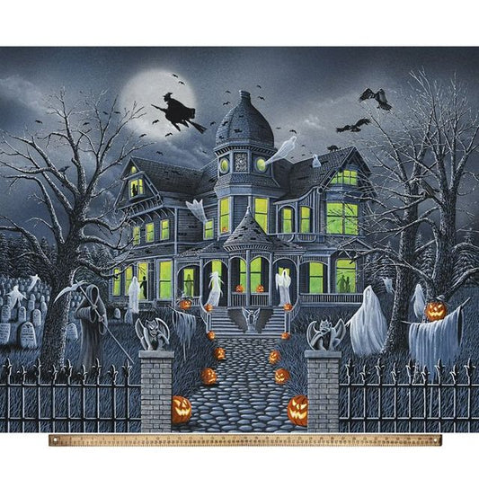 Halloween Ghostly Gathering Panel 36" Haunted House Ghost Witch David Textiles Cotton Fabric