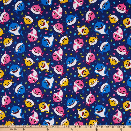 Baby Shark Family Toss Water David Textiles Cotton Fabric