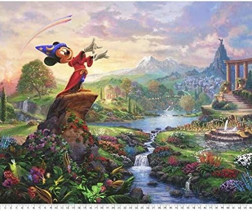 Disney Dreams Fantasia Panel 36" Mickey Mouse Thomas Kinkade David Textiles Cotton Fabric