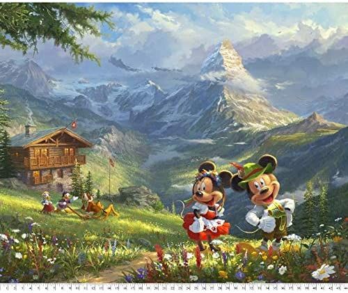 Disney Travel the Alps Panel 36" Mickey & Minnie Mouse Thomas Kinkade David Textiles Cotton Fabric