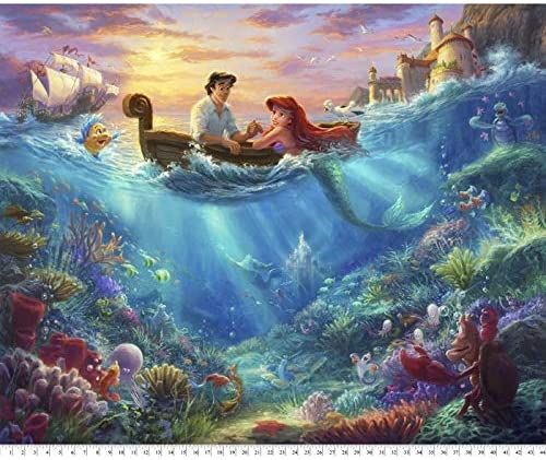 Little Mermaid Disney 36" Panel David Textiles Cotton Fabric Digitally Printed