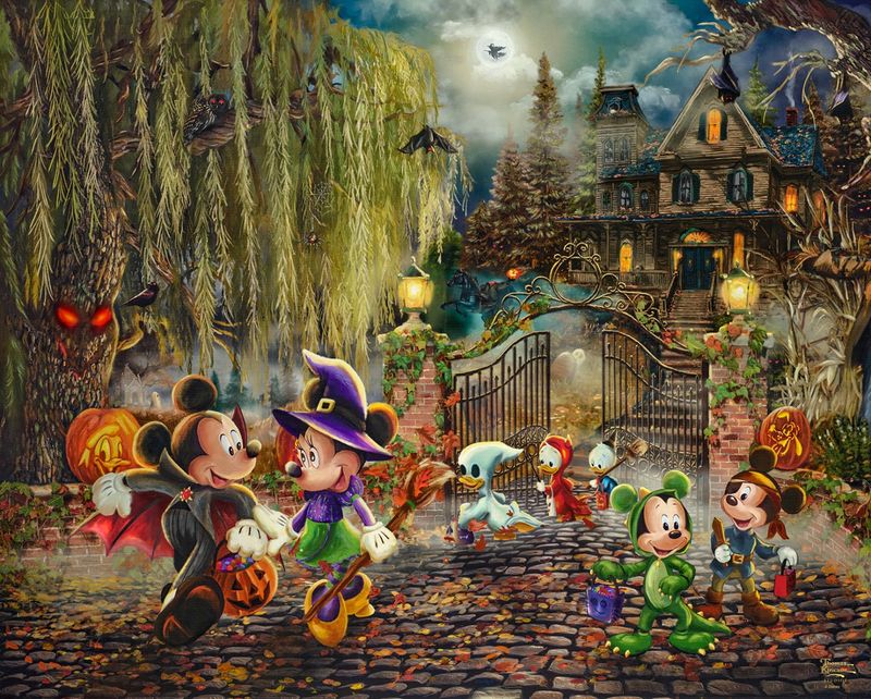 Disney Dreams 8 Mickey & Minnie Halloween Fun Panel 36" Thomas Kinkade David Textiles Cotton Fabric