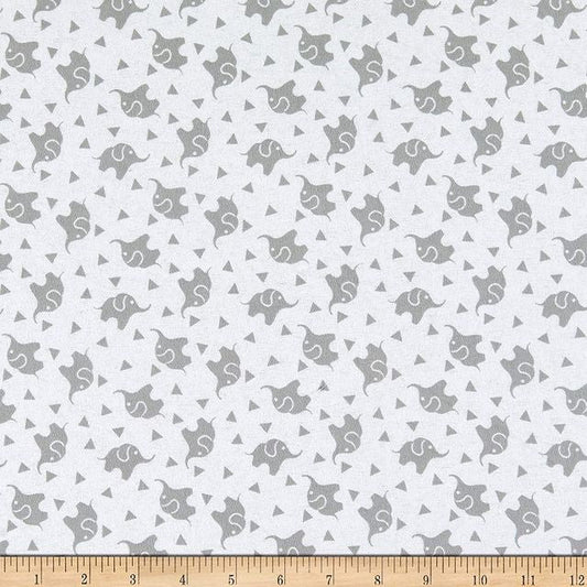 Elephant Confetti FLANNEL Jasper Gray White from David Textiles Cotton Fabric