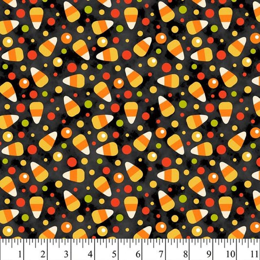 Candy Corn Toss Black Halloween Candy David Textiles Cotton Fabric