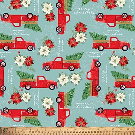 Holiday Red Trucks Blue David Textiles Cotton Fabric