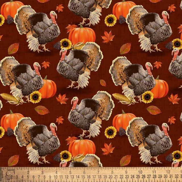 Turkey Town Burgundy Thanksgiving David Textiles Cotton Fabric