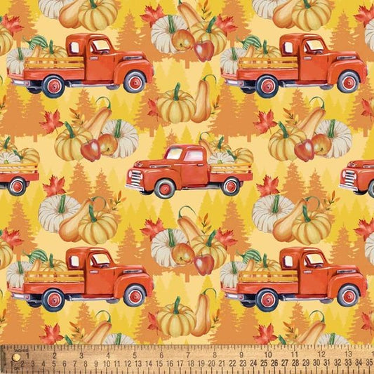 Harvest Thankful to be Home Trucks Orange David Textiles Cotton Fabric