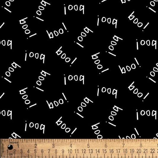 Halloween Boo text black David Textiles Cotton Fabric