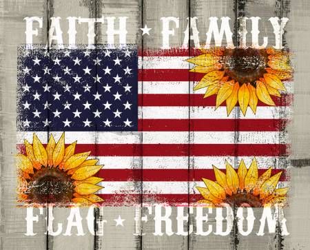 Patriotic Faith Family Flag Panel 36" Four Seasons David Textiles Cotton Fabric