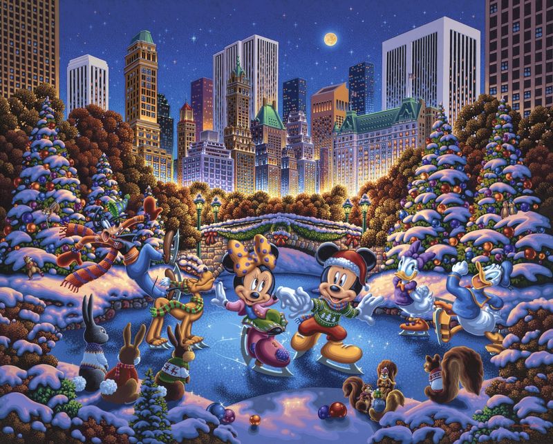 Disney Magic Mickey & Friends Skating Central Park Panel 36" Mickey Minnie Mouse David Textiles Cotton Fabric