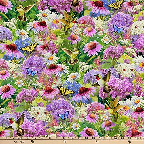 Hummingbird & Butterfly Garden Allover David Textiles Cotton Fabric