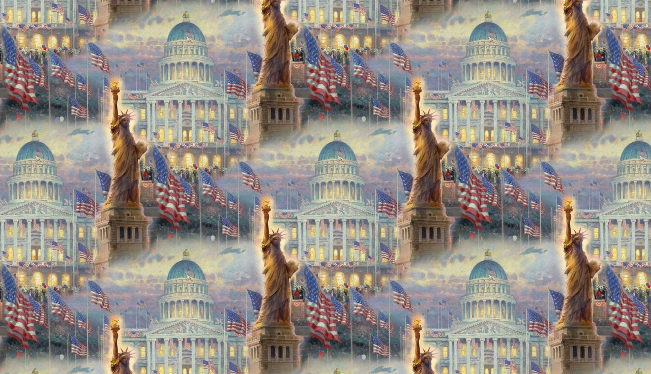 Thomas Kinkade Statue of Liberty Allover David Textiles Cotton Fabric