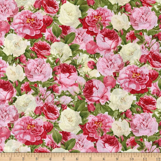 Vintage Rose Bouquet Lighthearted Paris David Textiles Cotton Fabric