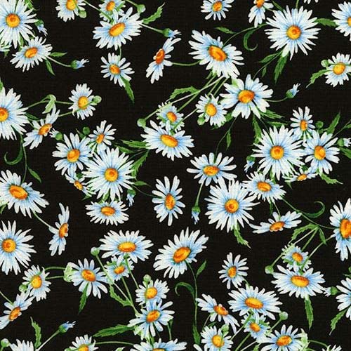 Daisies Daisy Flower Black Timeless Treasures Cotton Fabric