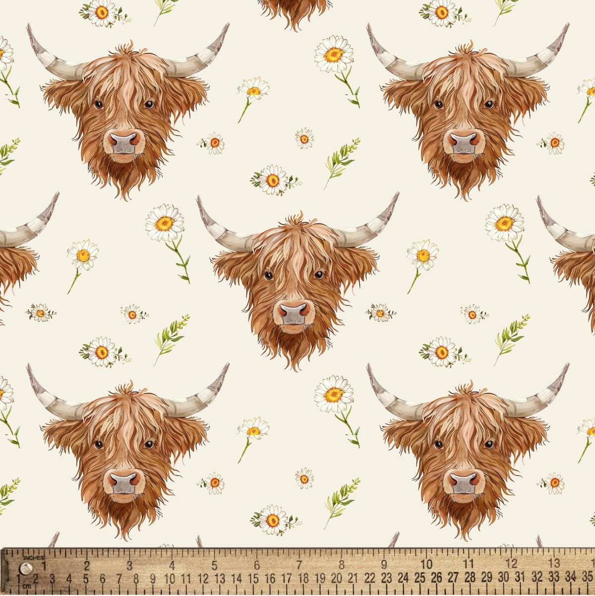 Daisy Highland Cow Allover David Textiles Cotton Fabric DT-DX-6920-5C-1