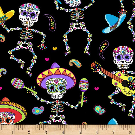 Dancing Human Day of the Dead black Timeless Treasures Cotton Fabric