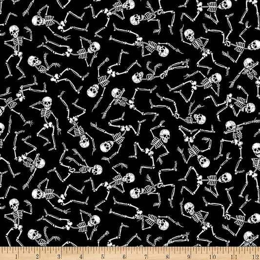 Dancing Skeletons Glow the Dark Black Timeless Treasures Cotton Fabric