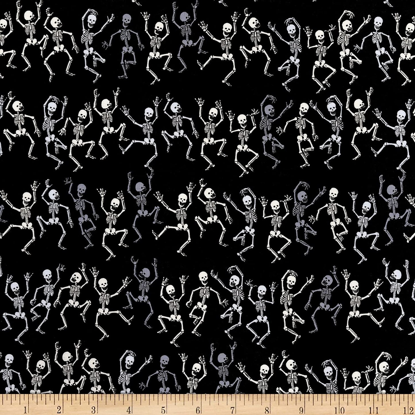 Dancing Skeletons Stripe Black Timeless Treasures Cotton Fabric