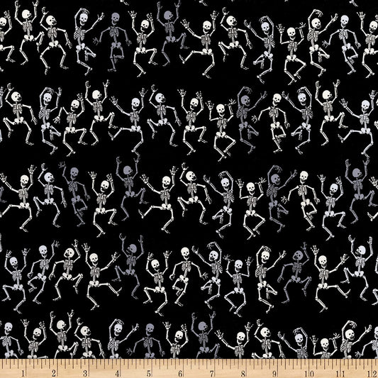 Dancing Skeletons Stripe Black Timeless Treasures Cotton Fabric