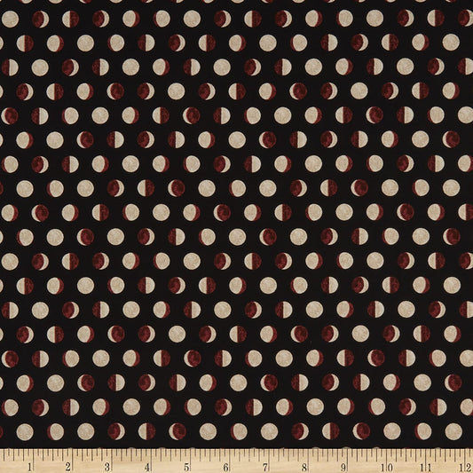Dark Forest Moon Phases Dots Dark Chocolate Black Melissa Wang Studio E Cotton Fabric