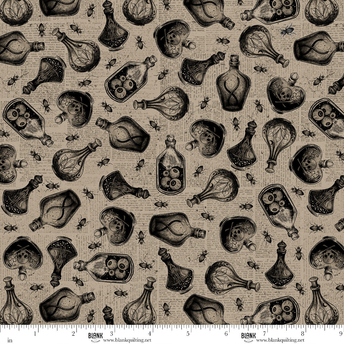Darkly Enchanted Potion Bottles Taupe Episodic Drawing Blank Quilting Cotton Fabric BQ-4798-41