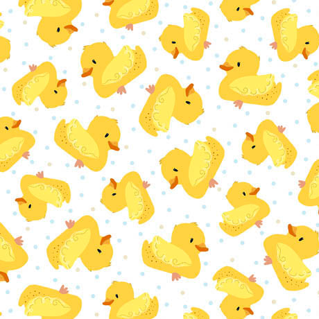 Darling Duckies Tossed Rubber Duckies White Turnowsky Quilting Treasures Cotton Fabric