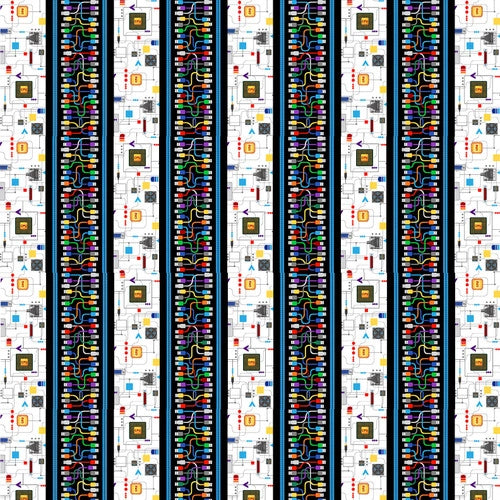 Data Point Cable Border Black Multi Judy Gauthier Studio E Cotton Fabric