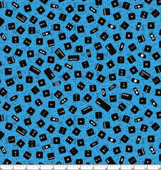 Data Point Computer Keys Blue Judy Gauthier Studio E Cotton Fabric SE-6874-70