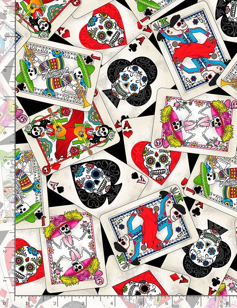 Day of the Dead Cards Black Timeless Treasures Cotton Fabric