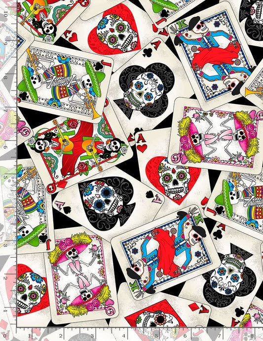 Day of the Dead Cards Black Timeless Treasures Cotton Fabric