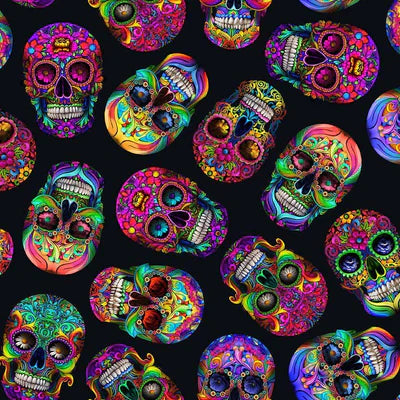 Day of the Dead Sugar Skulls Black Timeless Treasures Cotton Fabric TT-FUN-CD3604-BLACK