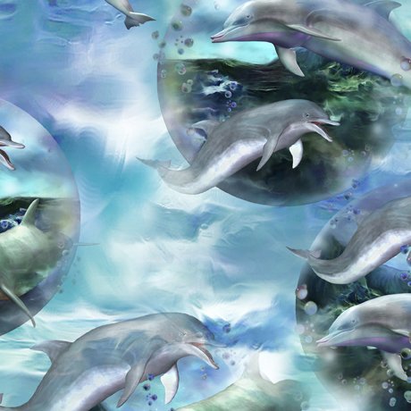Dazzling Dolphins Pictures Globe Blue Carol Cavalaris Quilting Treasures Cotton Fabric