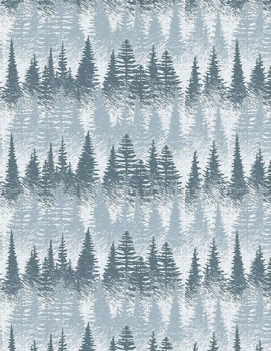 Wild Woods Lodge Tree Stripe White Blue PDR, LLC Cotton Fabric