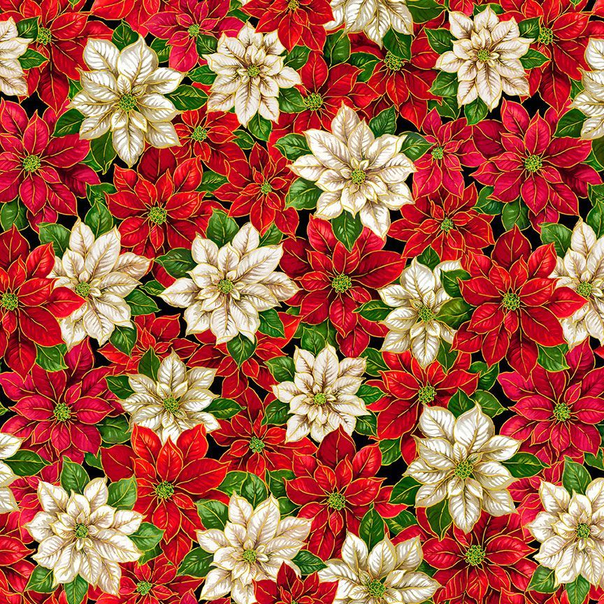 Deck the Halls Packed Red and White Poinsettia Multi Timeless Treasures Cotton Fabric