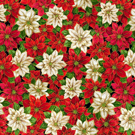 Deck the Halls Packed Red and White Poinsettia Multi Timeless Treasures Cotton Fabric