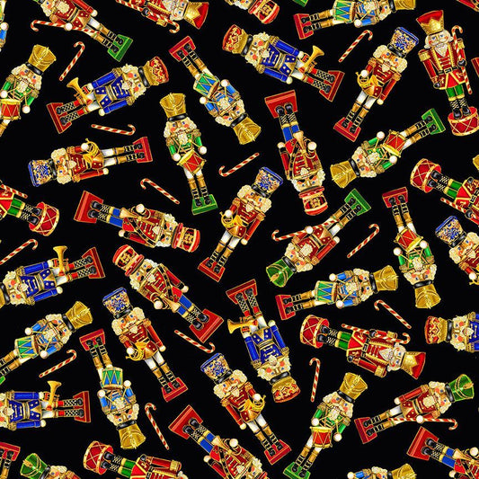 Deck the Halls Tossed Nutcrackers Black Timeless Treasures Cotton Fabric