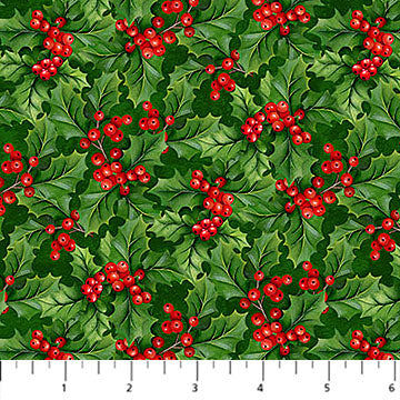 Deck the Halls Holly Pine Green Multi Liza Bea Studio Northcott Cotton Fabric NC-28999-76