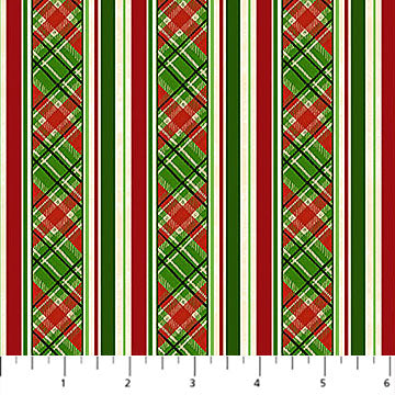 Deck the Halls Stripe Plaid Beige Multi Liza Bea Studio Northcott Cotton Fabric NC-29000-12