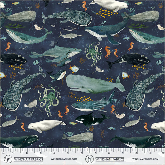 Deep Blue Creatures of the Sea Deep Blue Katherine Quinn Windham Fabrics Cotton Fabric WF-55255D-1