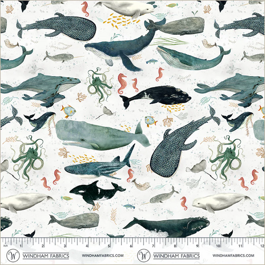 Deep Blue Creatures of the Sea Foam Katherine Quinn Windham Fabrics Cotton Fabric WF-55255D-2
